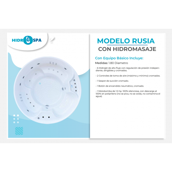 Tina de hidromasaje modelo rusia 1.80 de diametro